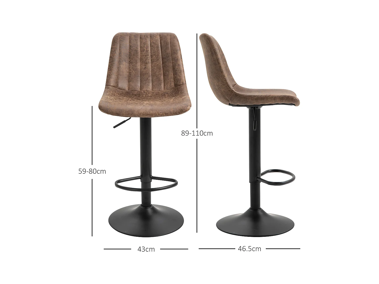Set di 2 sgabelli da bar con schienale e altezza regolabile