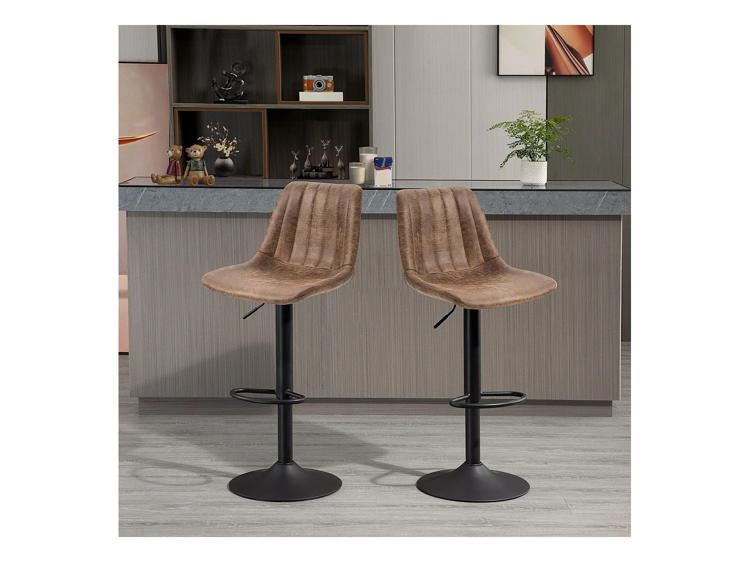 Set di 2 sgabelli da bar con schienale e altezza regolabile