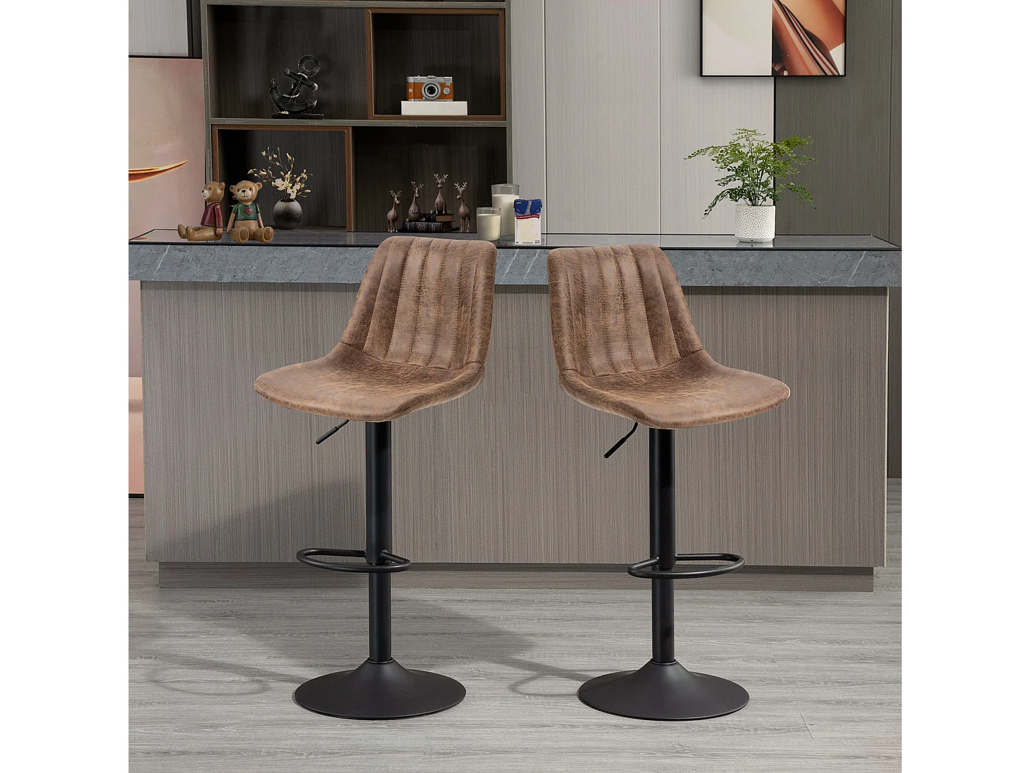 Set di 2 sgabelli da bar con schienale e altezza regolabile