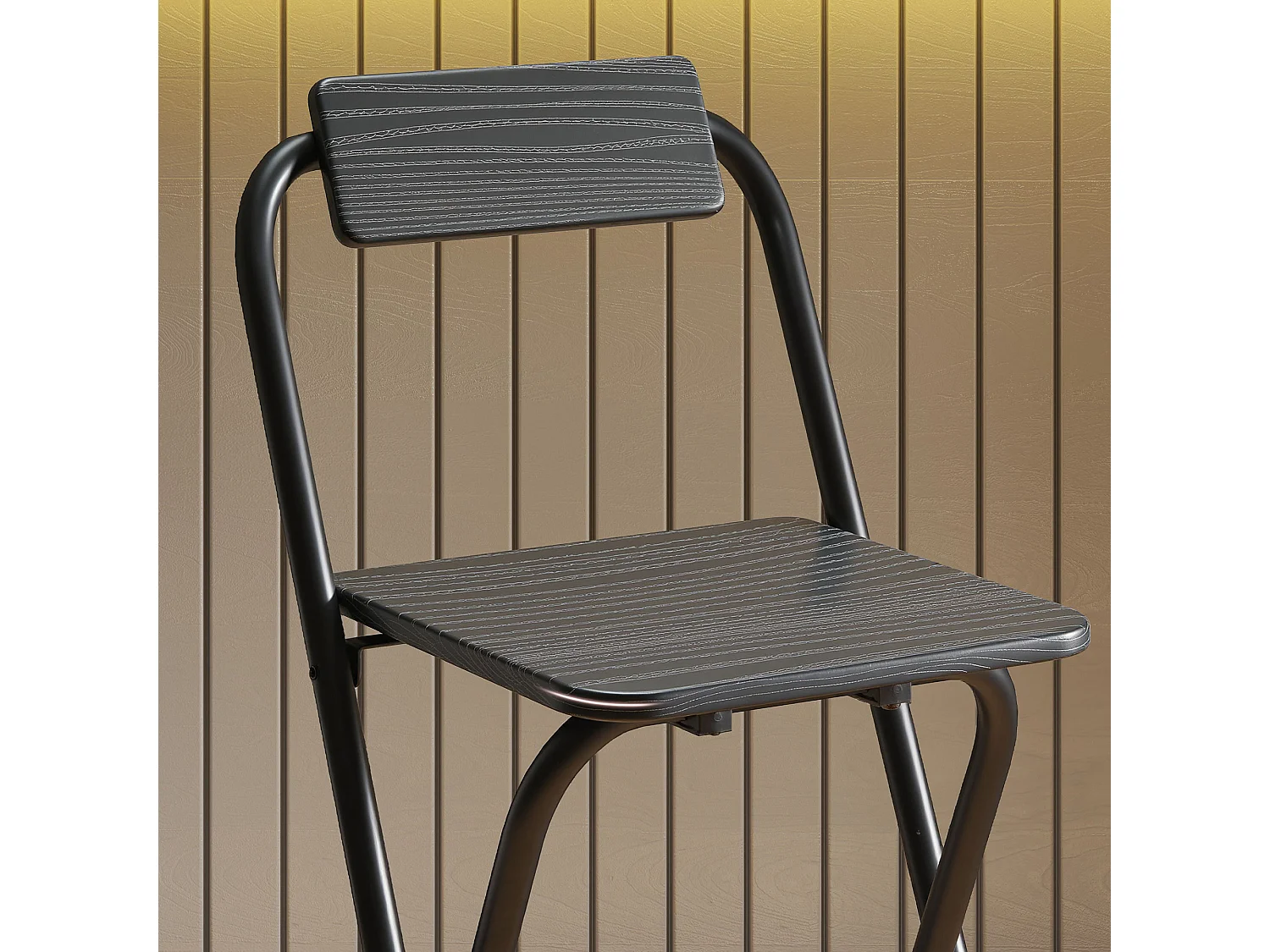 Set 2 sgabelli da bar pieghevoli con poggiapiedi in mdf e acciaio nero