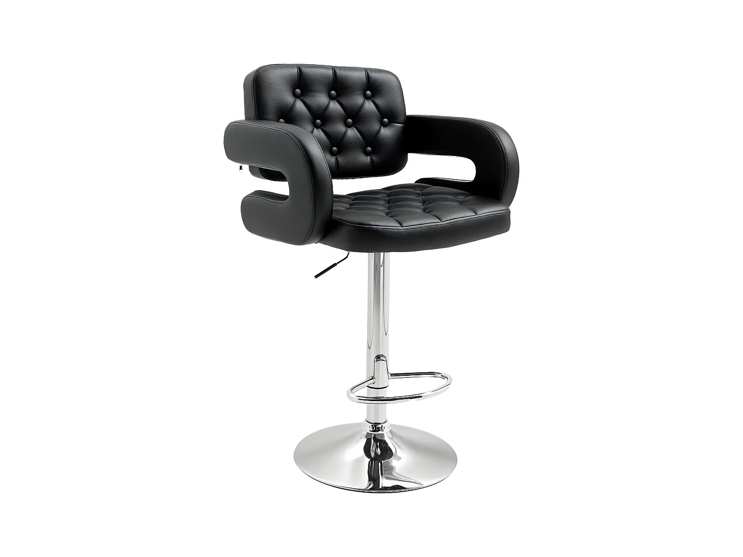 Sgabello da bar con braccioli e schienale in finta pelle nera