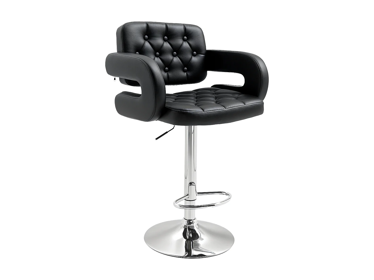 Sgabello da bar con braccioli e schienale in finta pelle nera