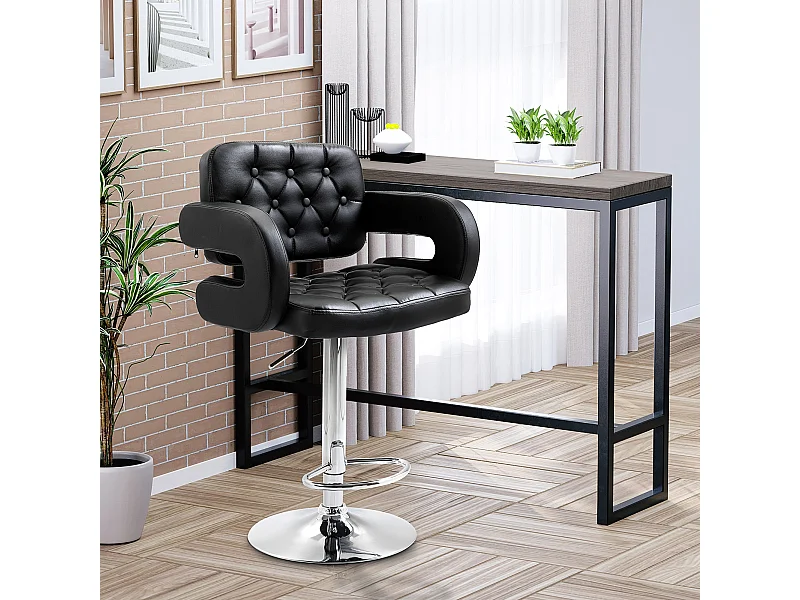 Sgabello da bar con braccioli e schienale in finta pelle nera