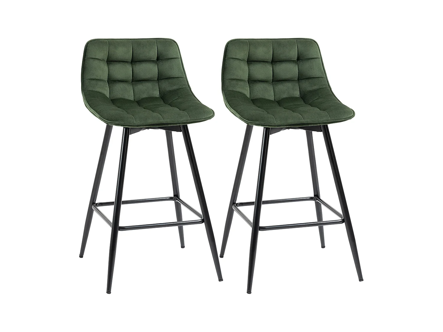 Set 2 sgabelli da bar con schienale e poggiapiedi velluto verde
