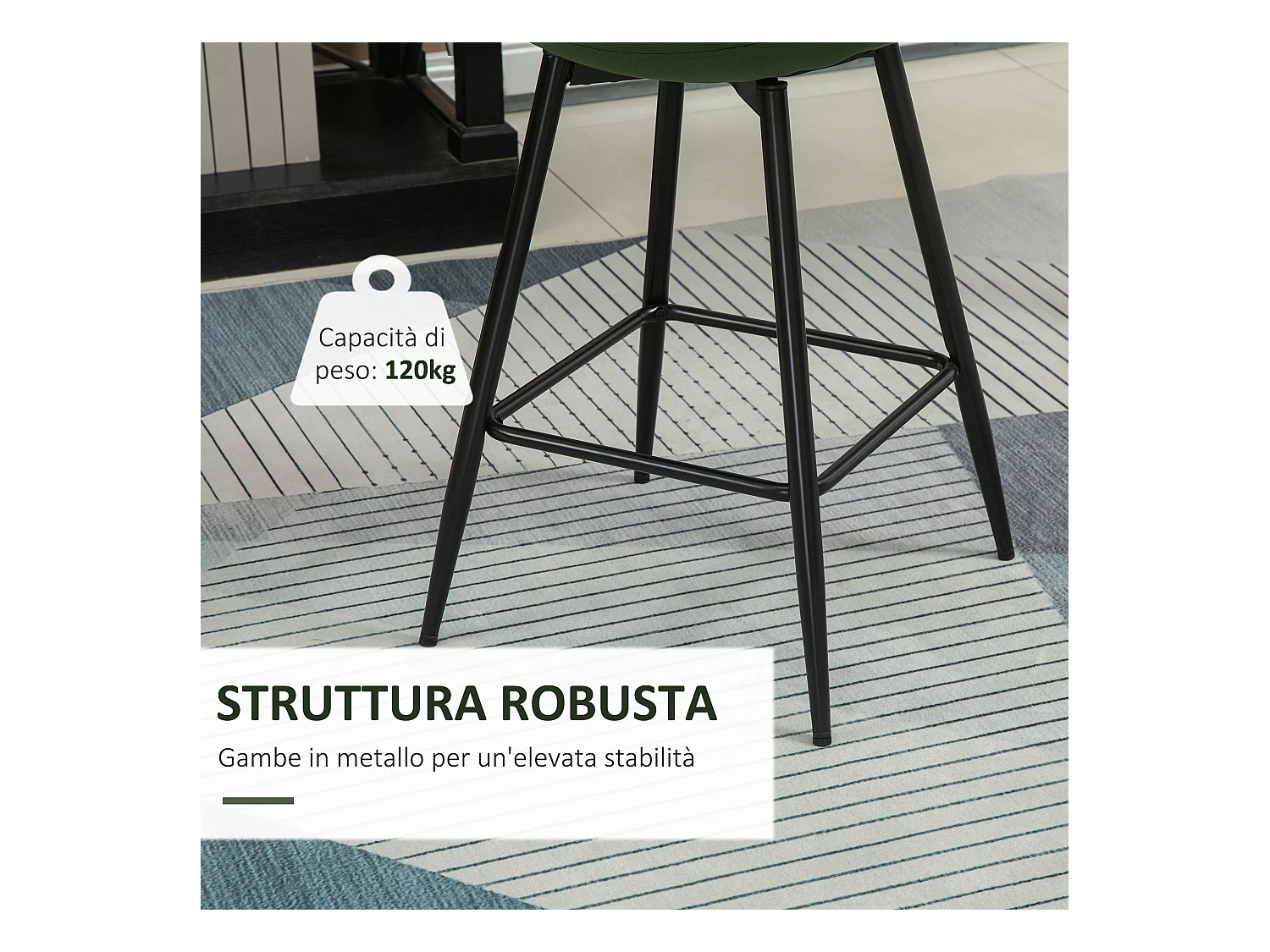 Set 2 sgabelli da bar con schienale e poggiapiedi velluto verde