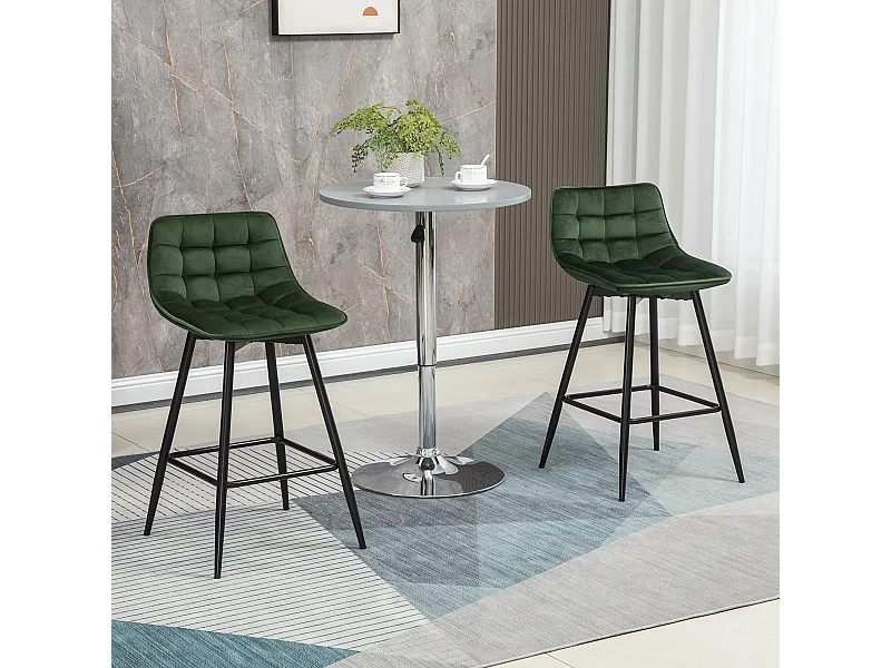 Set 2 sgabelli da bar con schienale e poggiapiedi velluto verde
