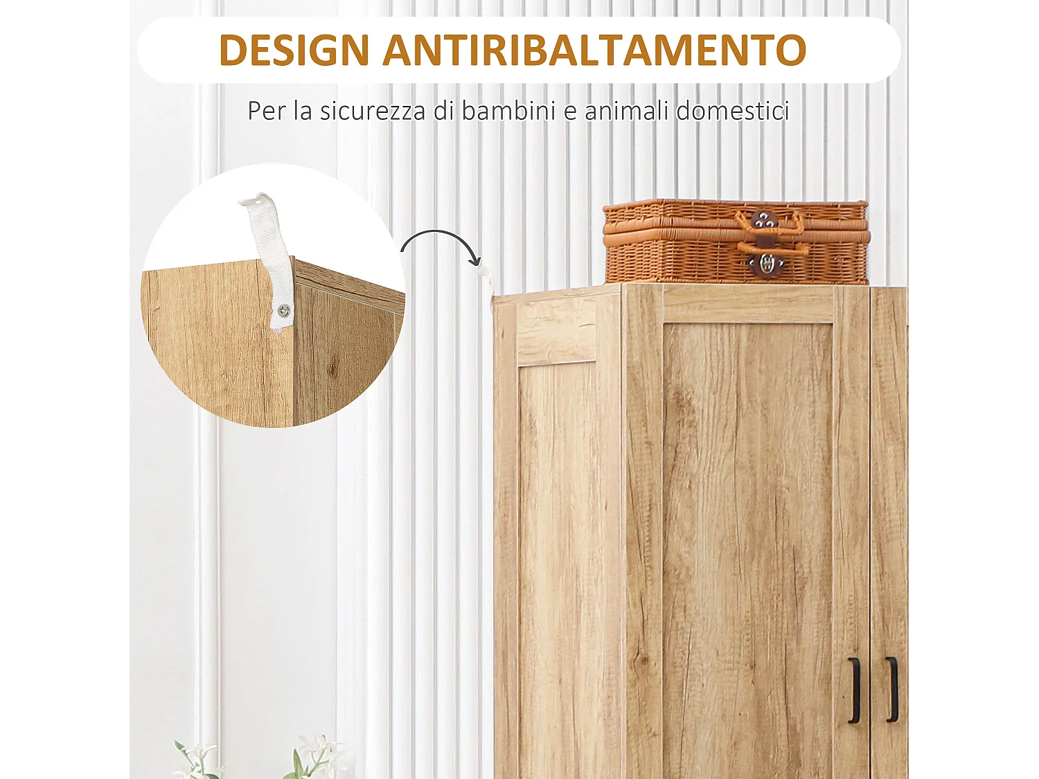 Armadio 2 ante con 2 cassetti asta appendiabiti in legno