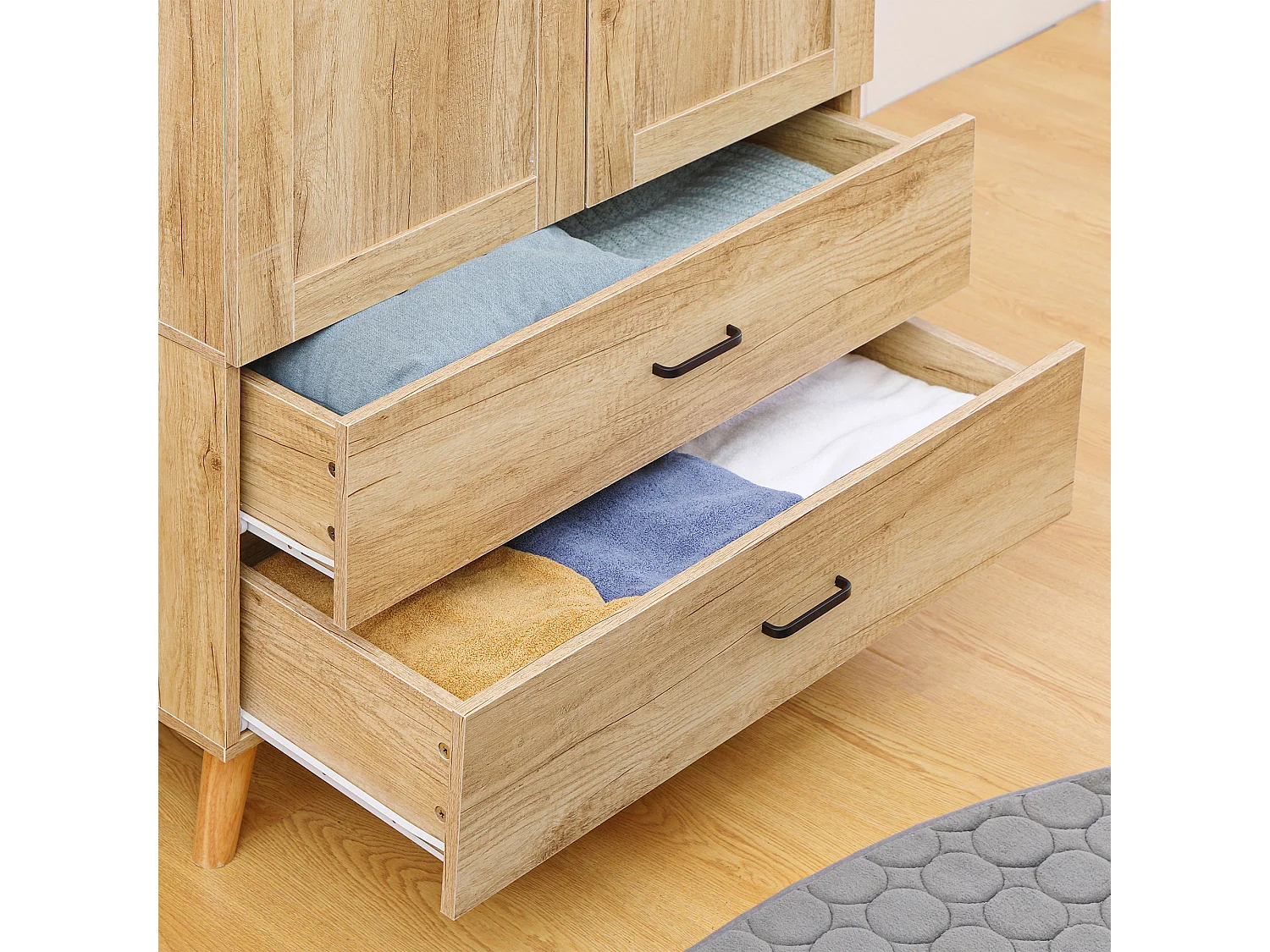 Armadio 2 ante con 2 cassetti asta appendiabiti in legno