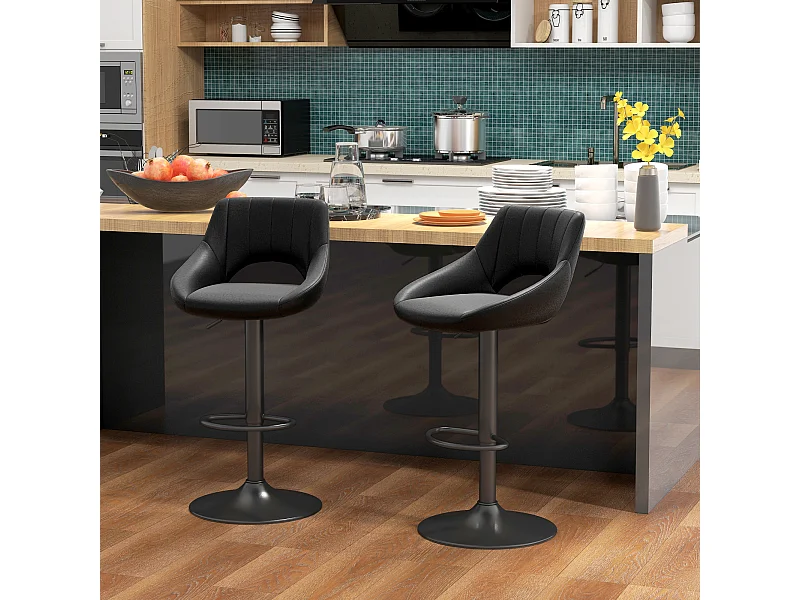 Set 2 sgabelli bar con altezza regolabile in finta pelle nero