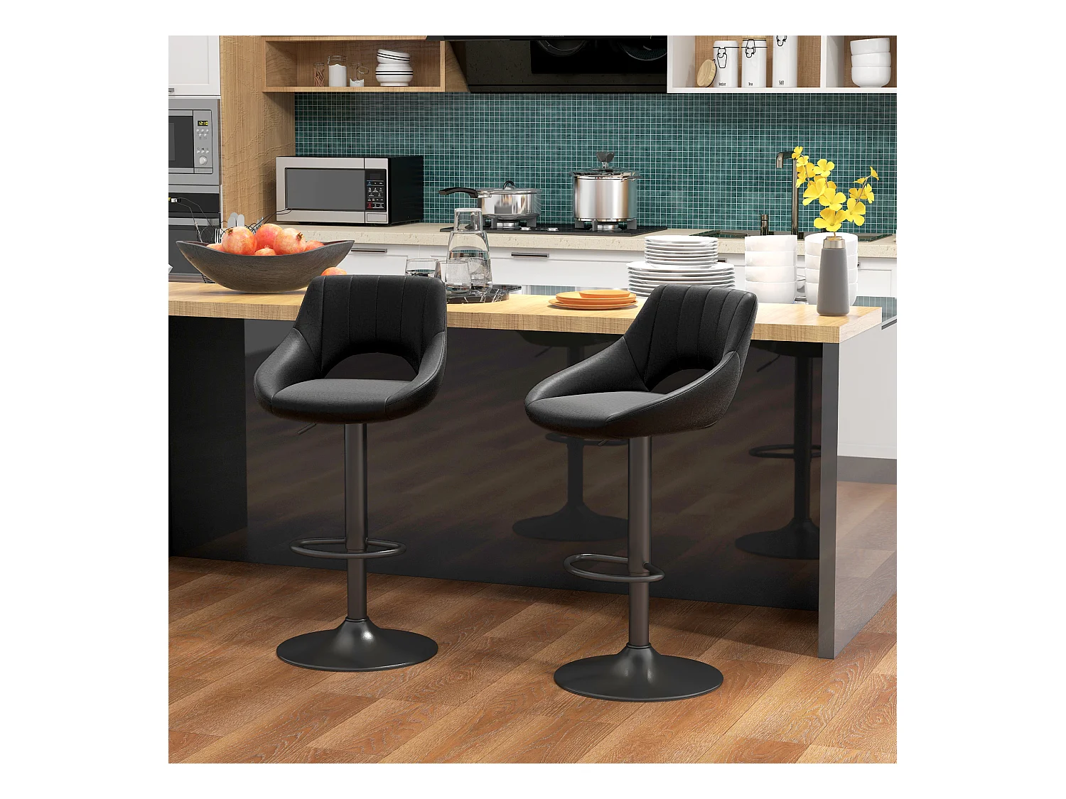 Set 2 sgabelli bar con altezza regolabile in finta pelle nero