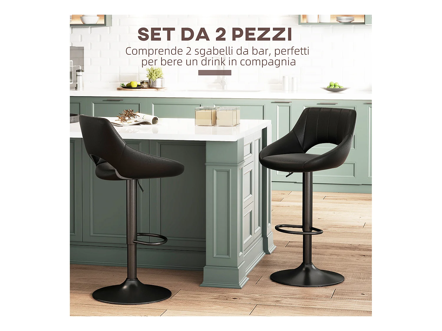Set 2 sgabelli bar con altezza regolabile in finta pelle nero
