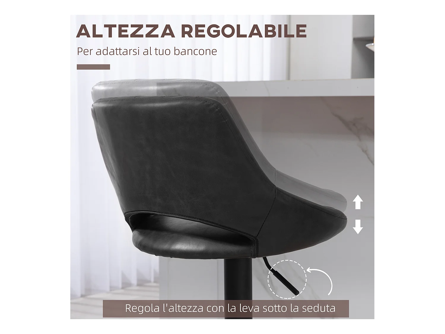 Set 2 sgabelli bar con altezza regolabile in finta pelle nero