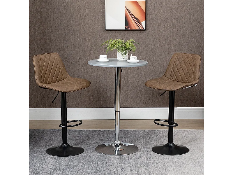 Set 2 sgabelli bar girevoli con altezza regolabile finta pelle marrone