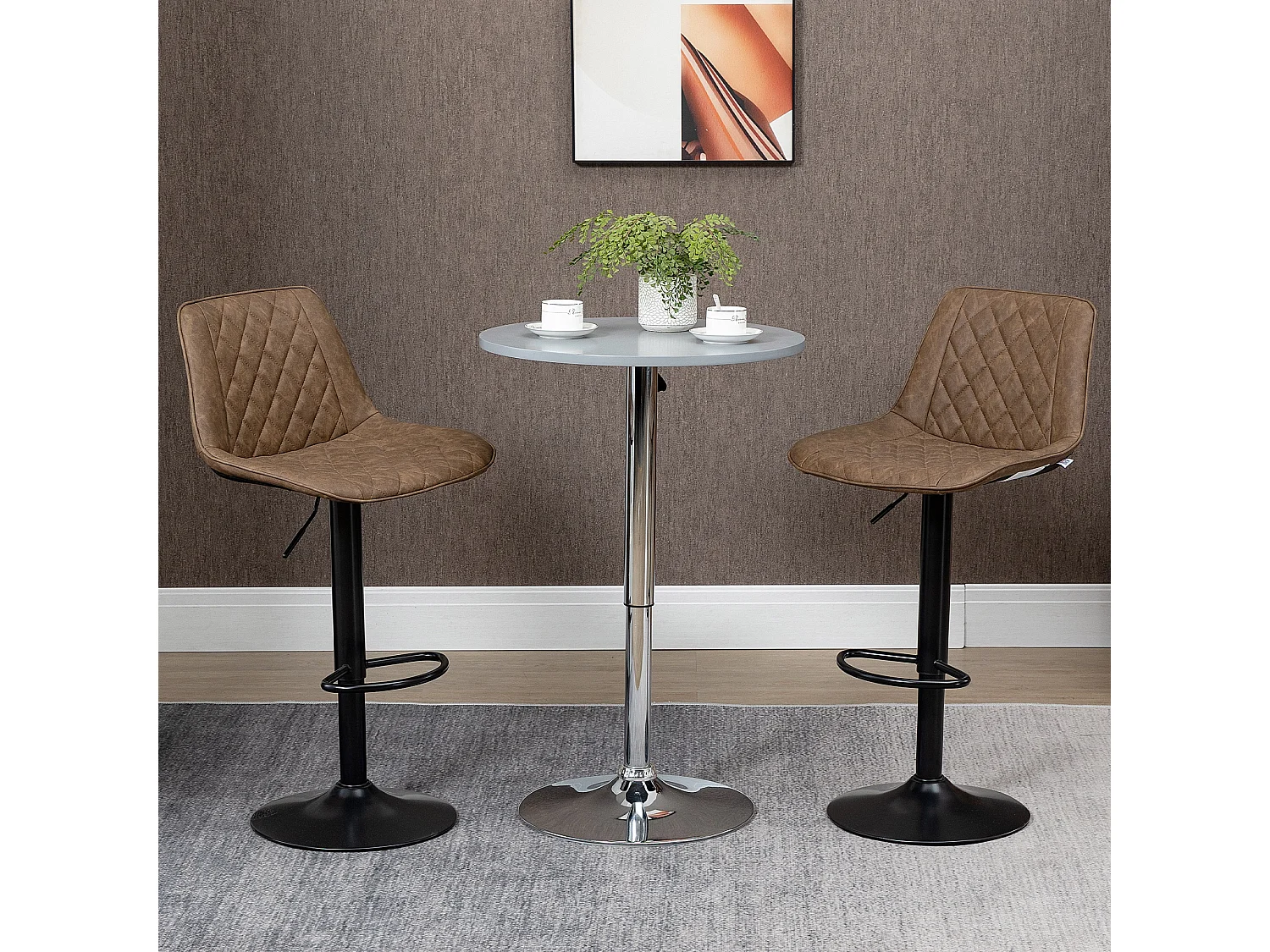 Set 2 sgabelli bar girevoli con altezza regolabile finta pelle marrone