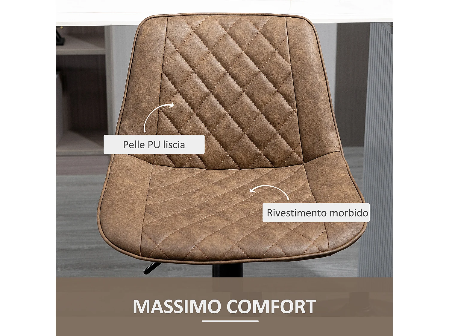 Set 2 sgabelli bar girevoli con altezza regolabile finta pelle marrone