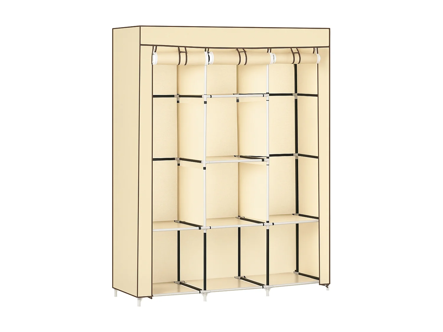 Armadio in tessuto 8 ripiani 2 barre e porta avvolgibile beige