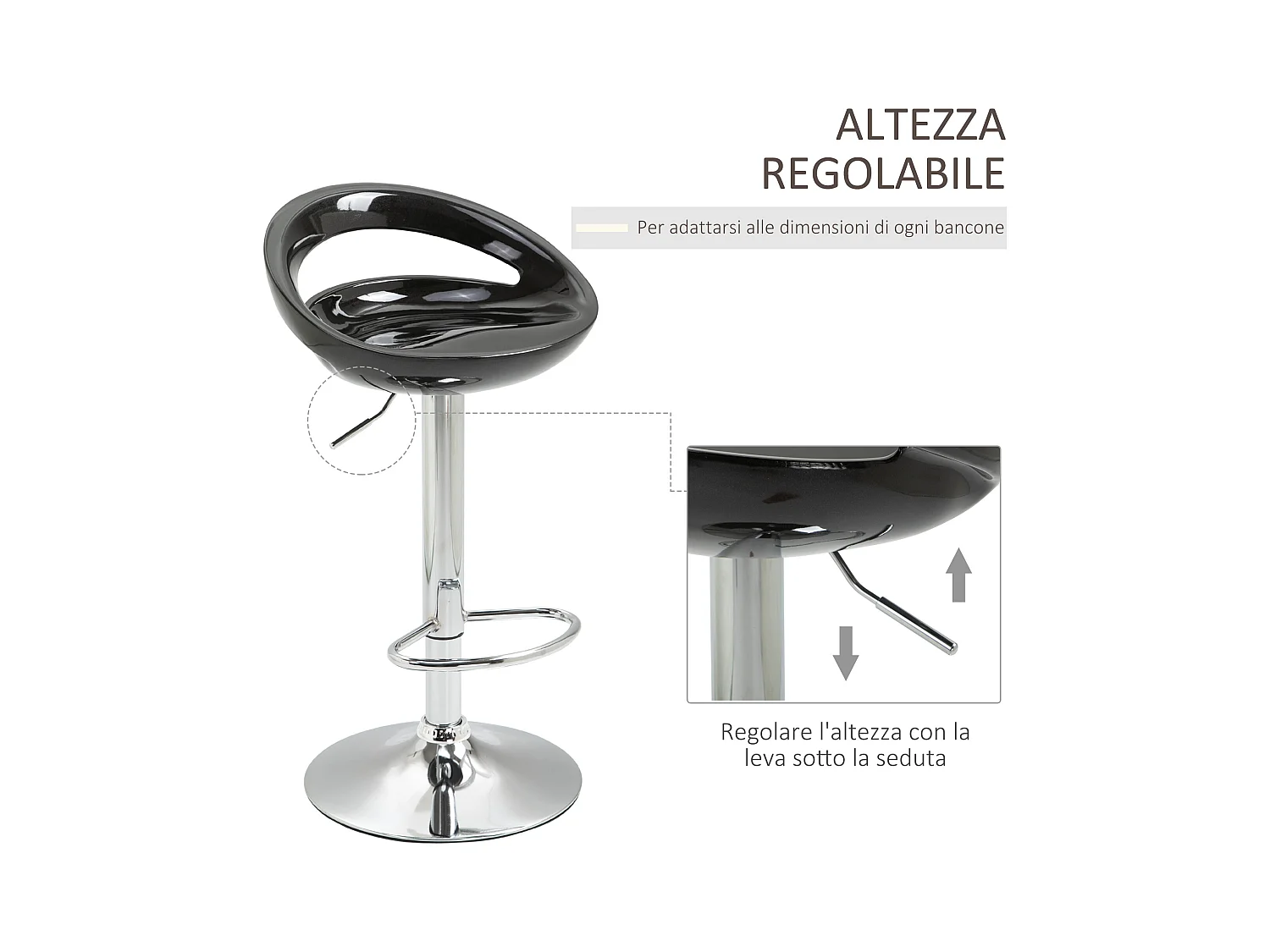 Set 2 sgabelli da bar alti con altezza regolabile e poggiapiedi