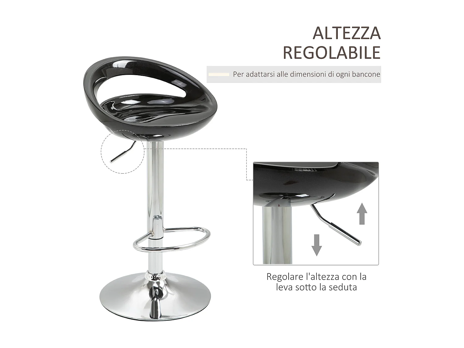 Set 2 sgabelli da bar alti con altezza regolabile e poggiapiedi