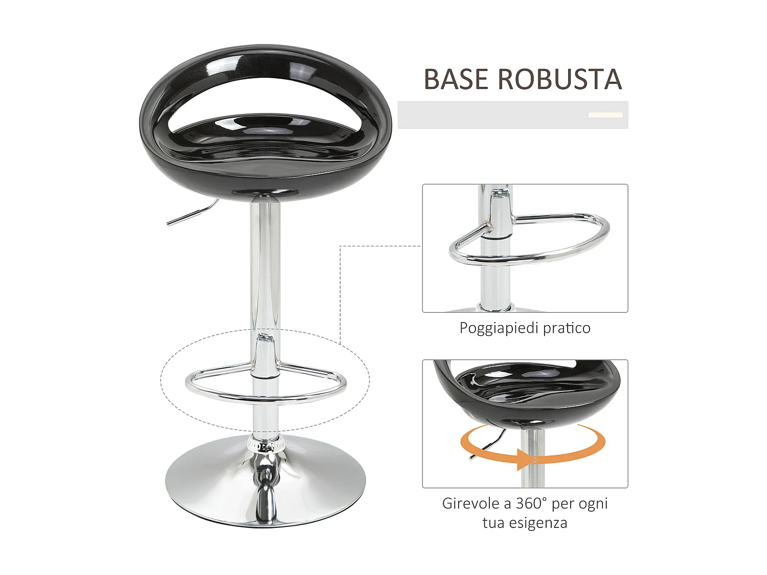 Set 2 sgabelli da bar alti con altezza regolabile e poggiapiedi