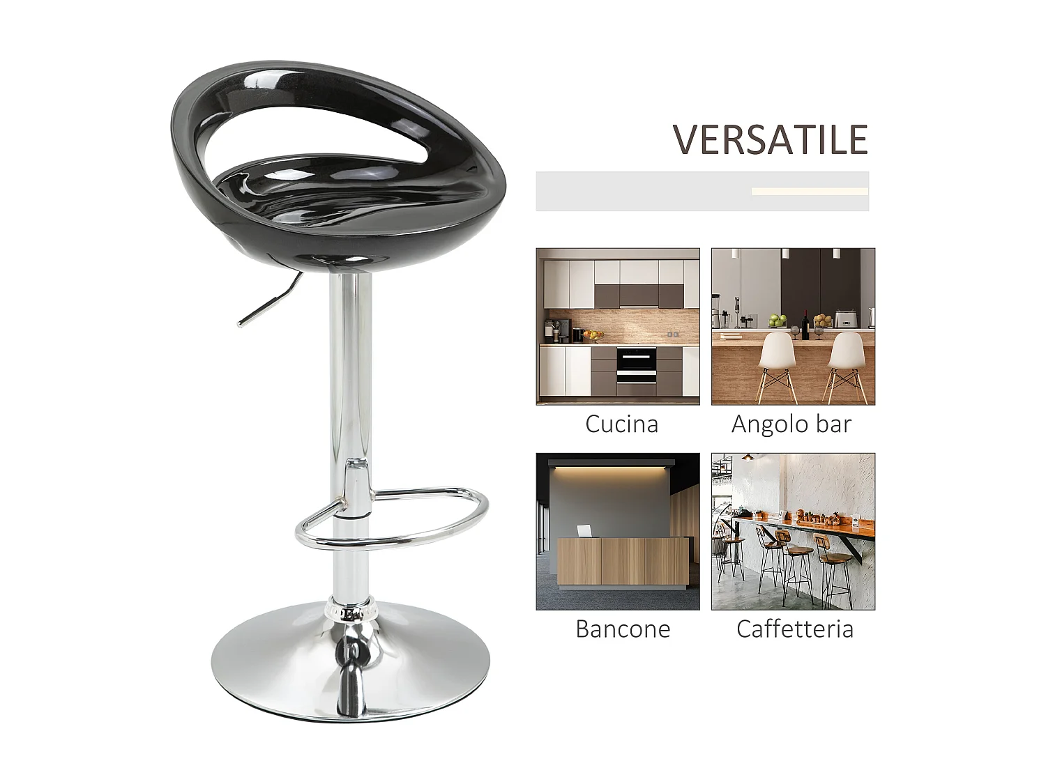 Set 2 sgabelli da bar alti con altezza regolabile e poggiapiedi