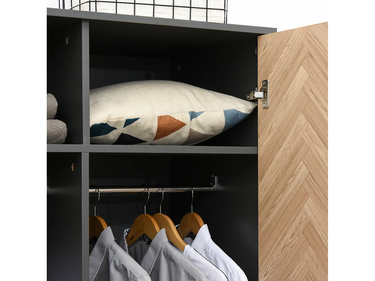 Armadio 2 ante con 4 ripiani 2 cassetti e appendiabiti grigio scuro