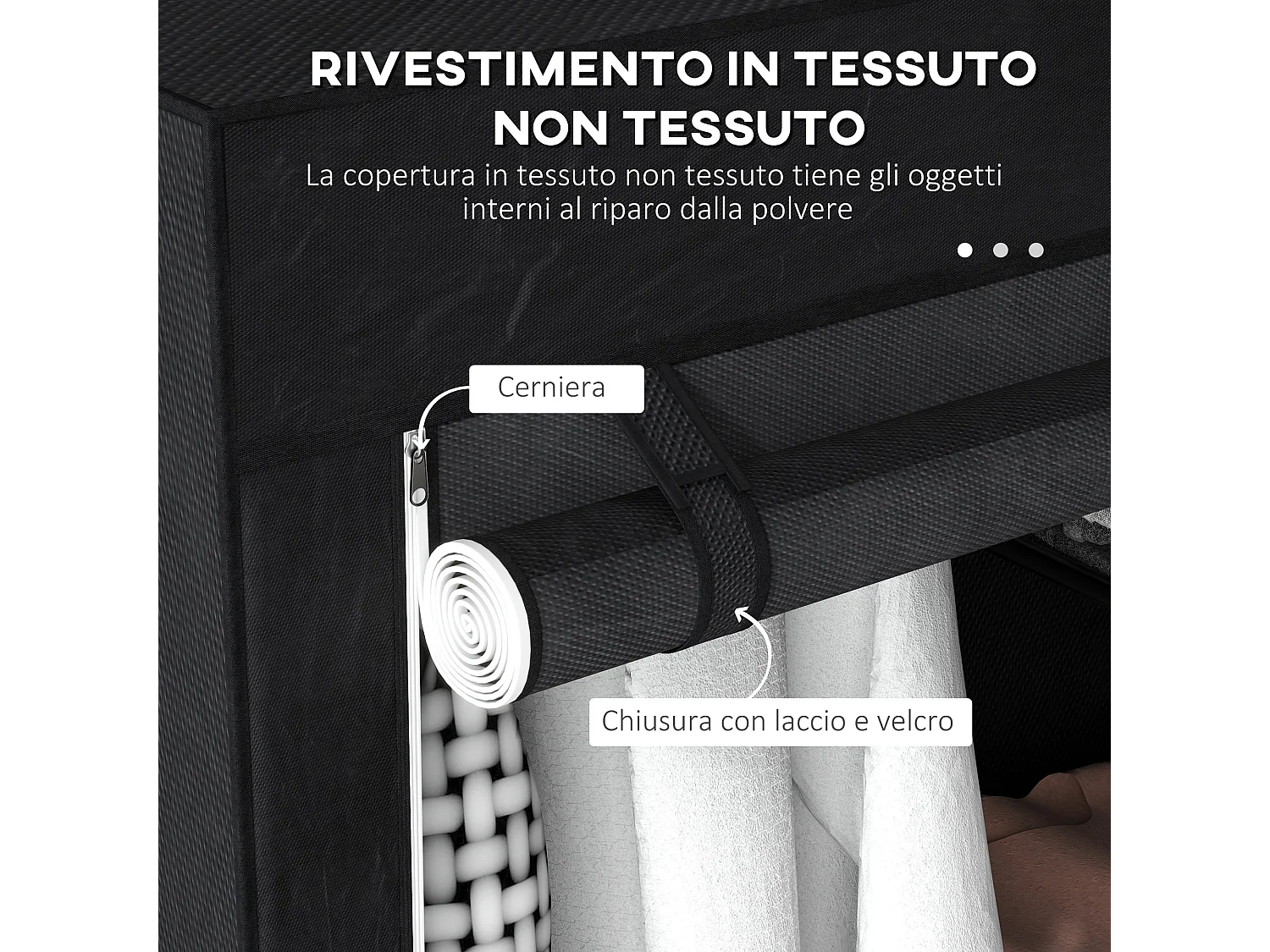 Armadio guardaroba portatile con 6 ripiani e barra appendiabiti nero