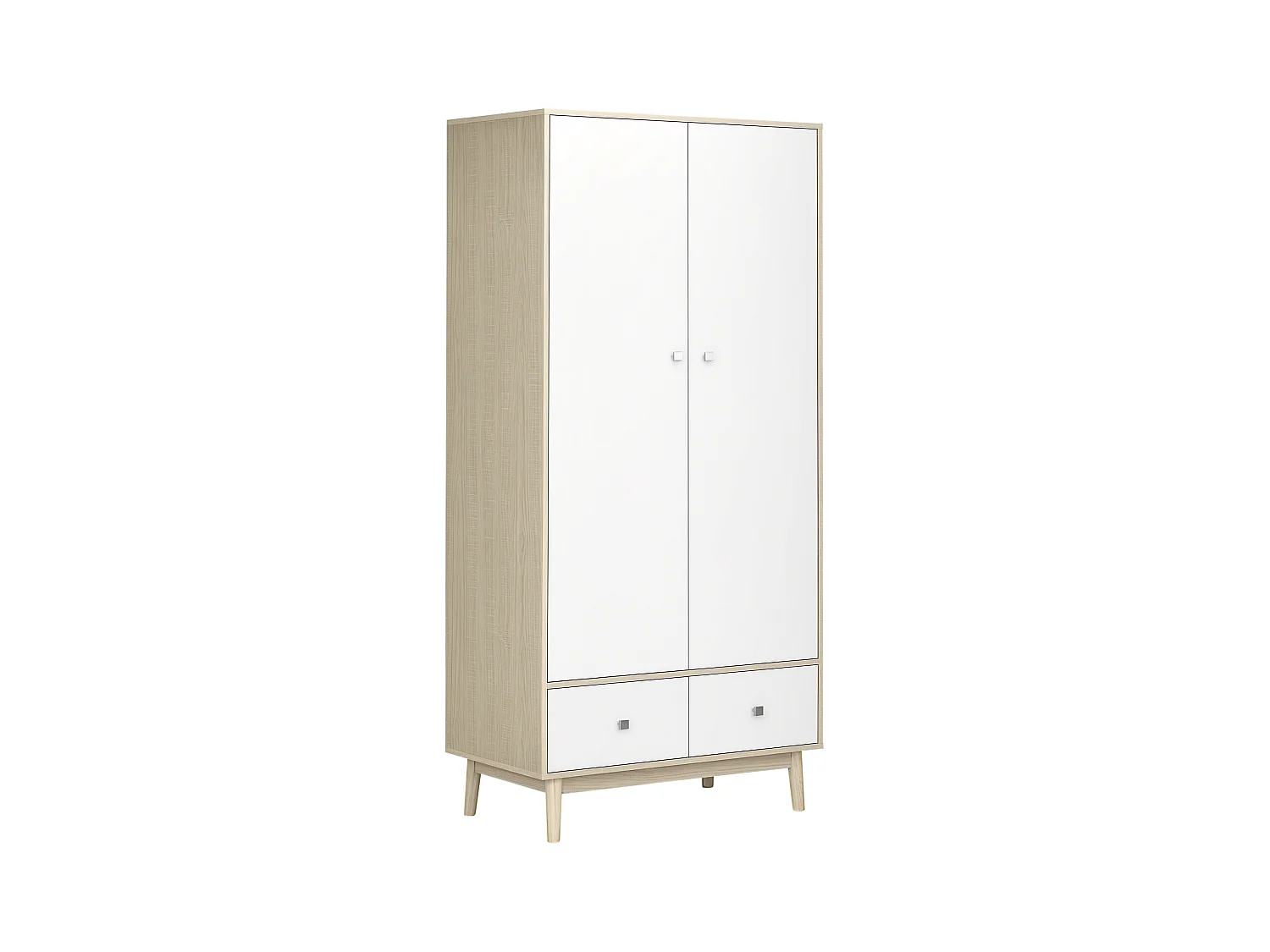 Armadio 2 ante in legno con 4 vani 2 cassetti e appendiabiti