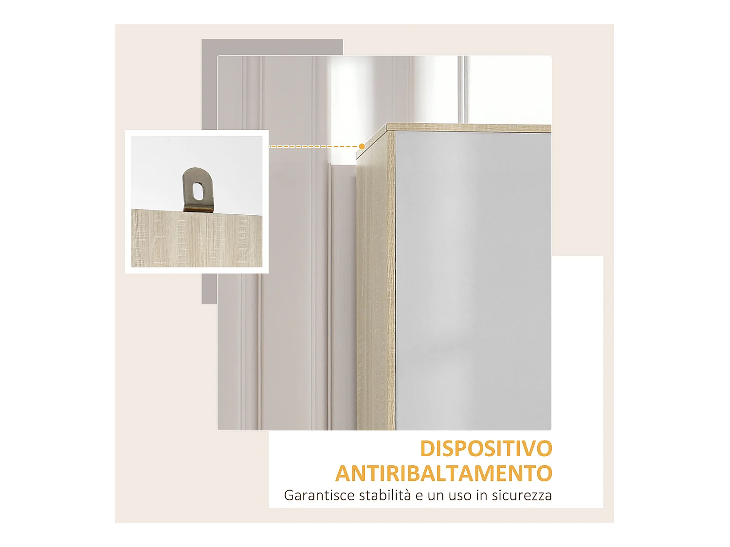 Armadio 2 ante in legno con 4 vani 2 cassetti e appendiabiti