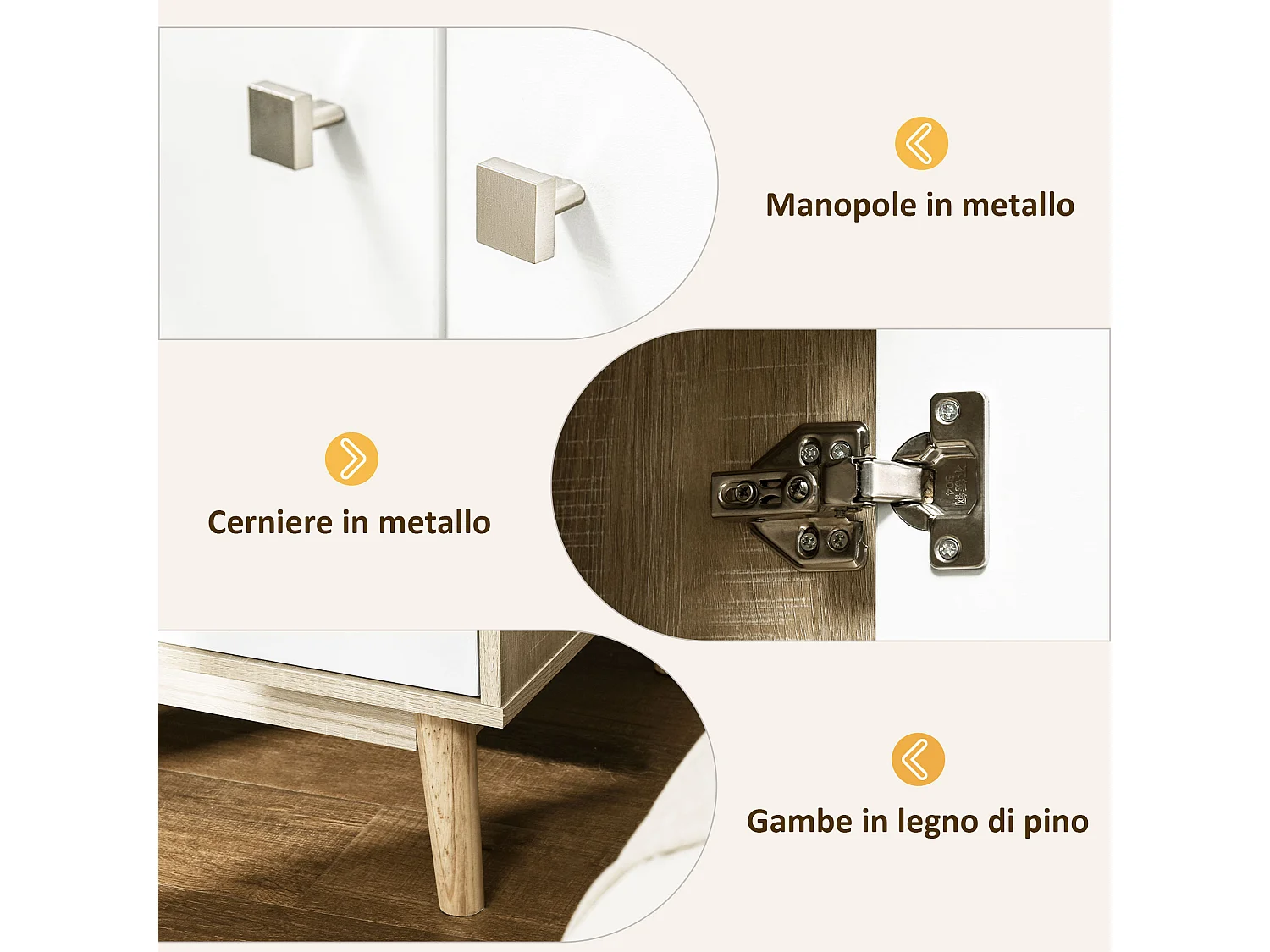 Armadio 2 ante in legno con 4 vani 2 cassetti e appendiabiti