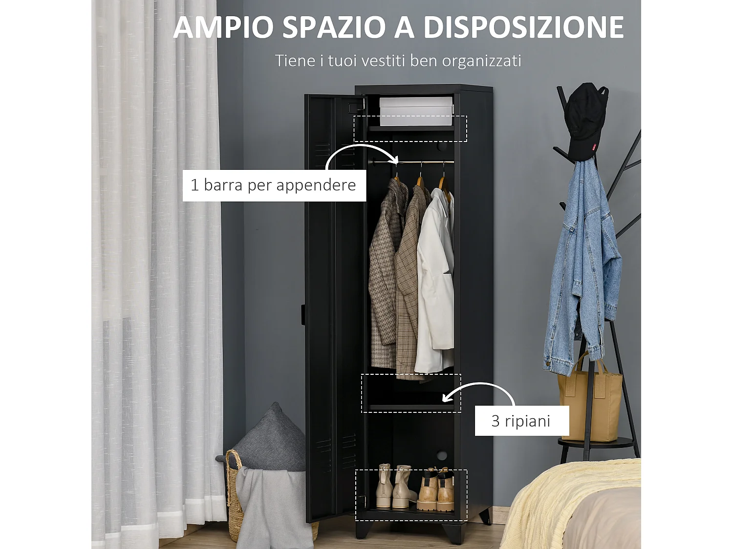 Mobiletto multiuso in metallo stile industriale 1 anta nero