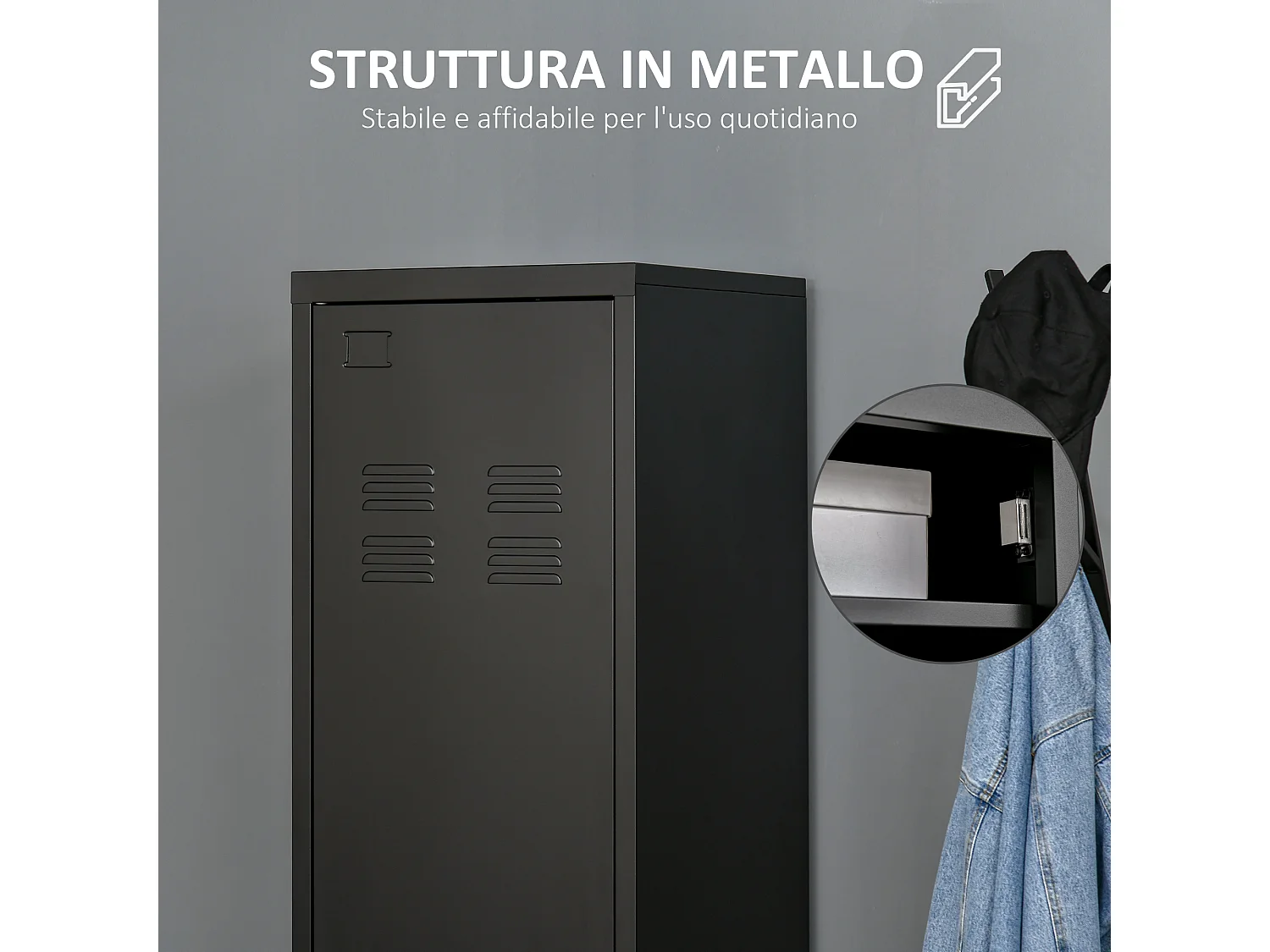 Mobiletto multiuso in metallo stile industriale 1 anta nero