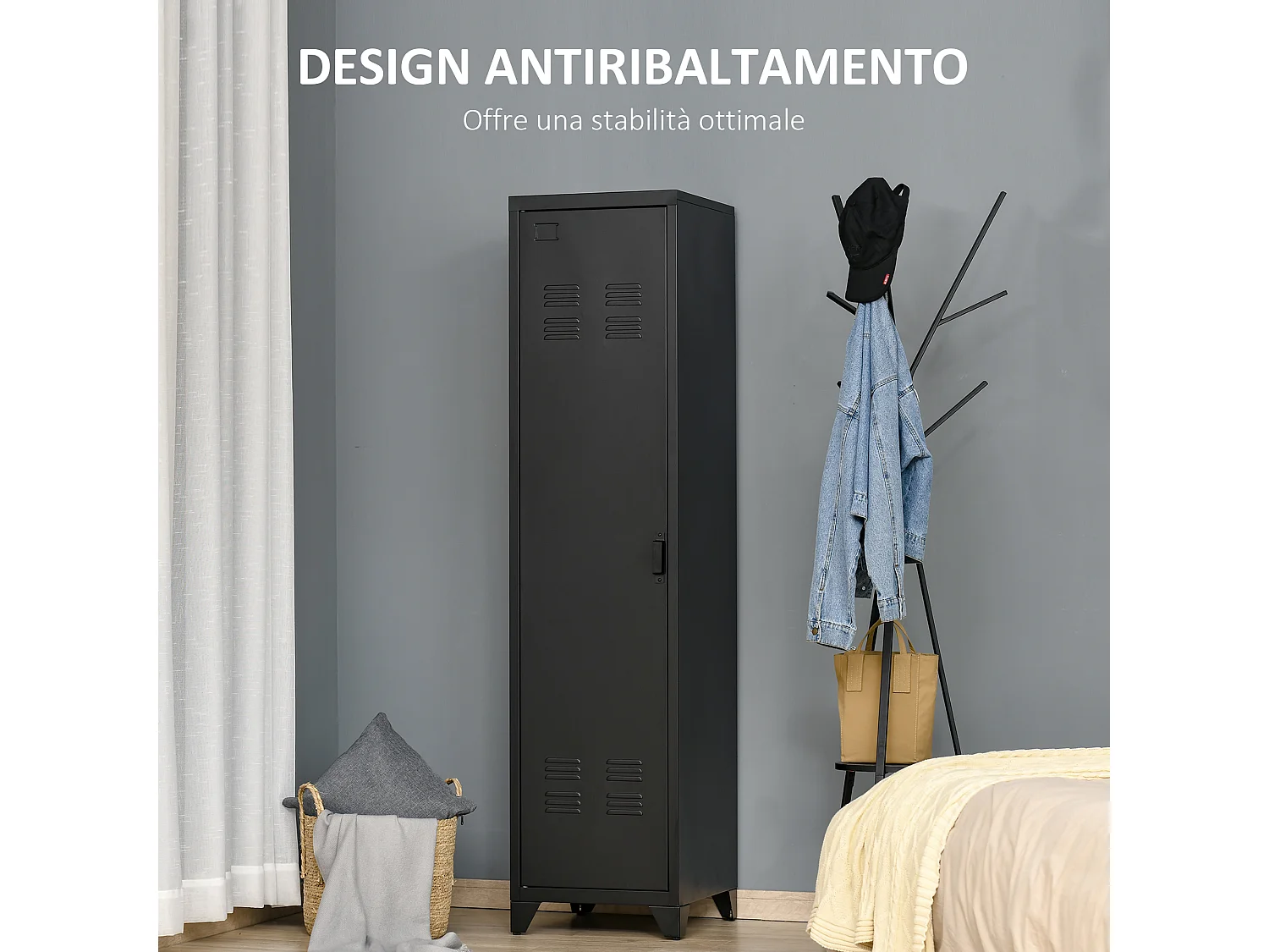 Mobiletto multiuso in metallo stile industriale 1 anta nero