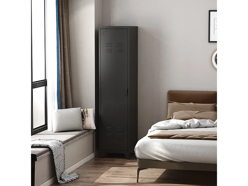 Mobiletto multiuso in metallo stile industriale 1 anta nero