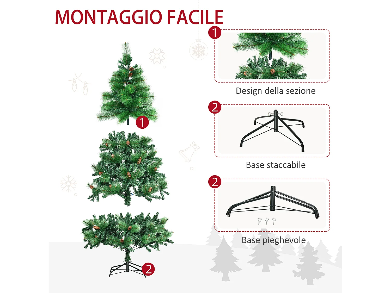 Alberello di natale ignifugo per interni con 782 rami e base