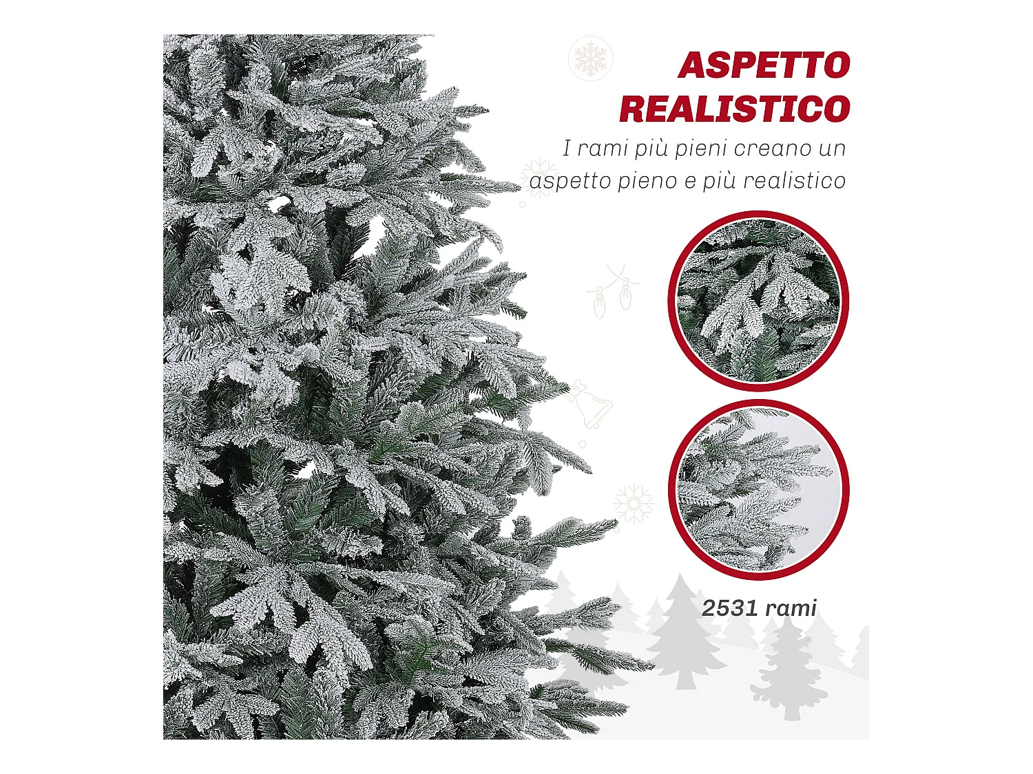 Albero di natale artificiale 182.88 cm innevato con 2531 rami verde