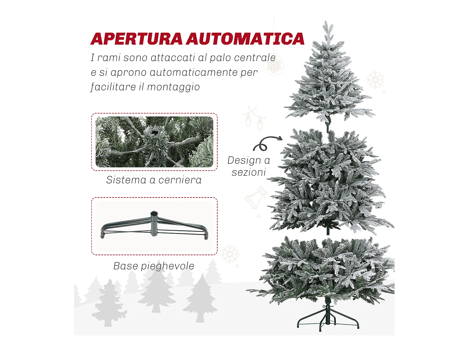 Albero di natale artificiale 182.88 cm innevato con 2531 rami verde