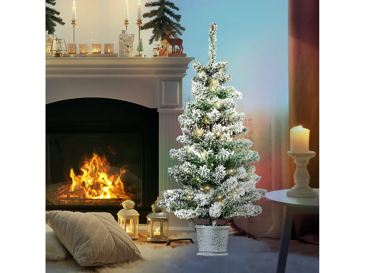 HOMCM Albero di Natale Innevato Artificiale 60 Luci Bianche 116 Rami