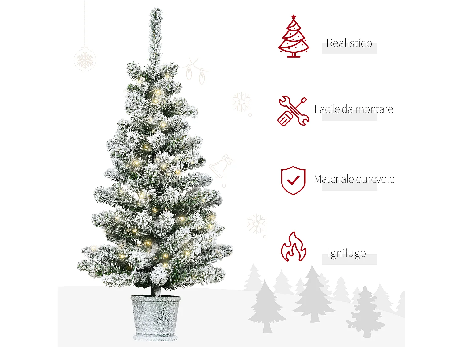 HOMCM Albero di Natale Innevato Artificiale 60 Luci Bianche 116 Rami