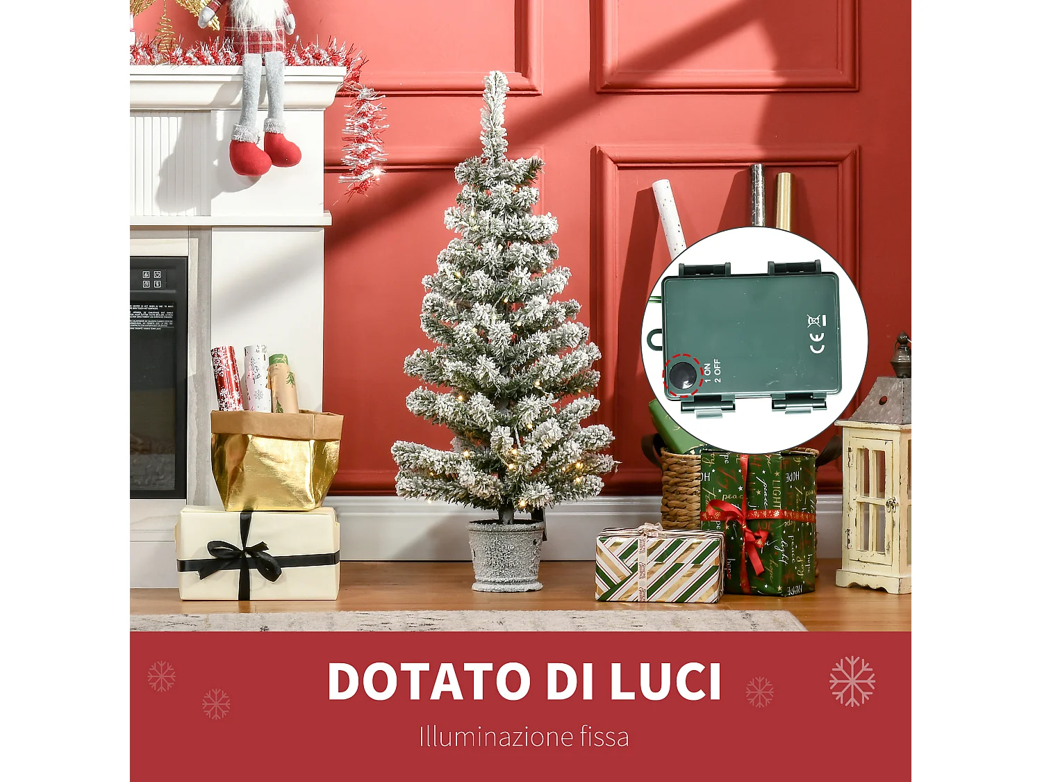 HOMCM Albero di Natale Innevato Artificiale 60 Luci Bianche 116 Rami