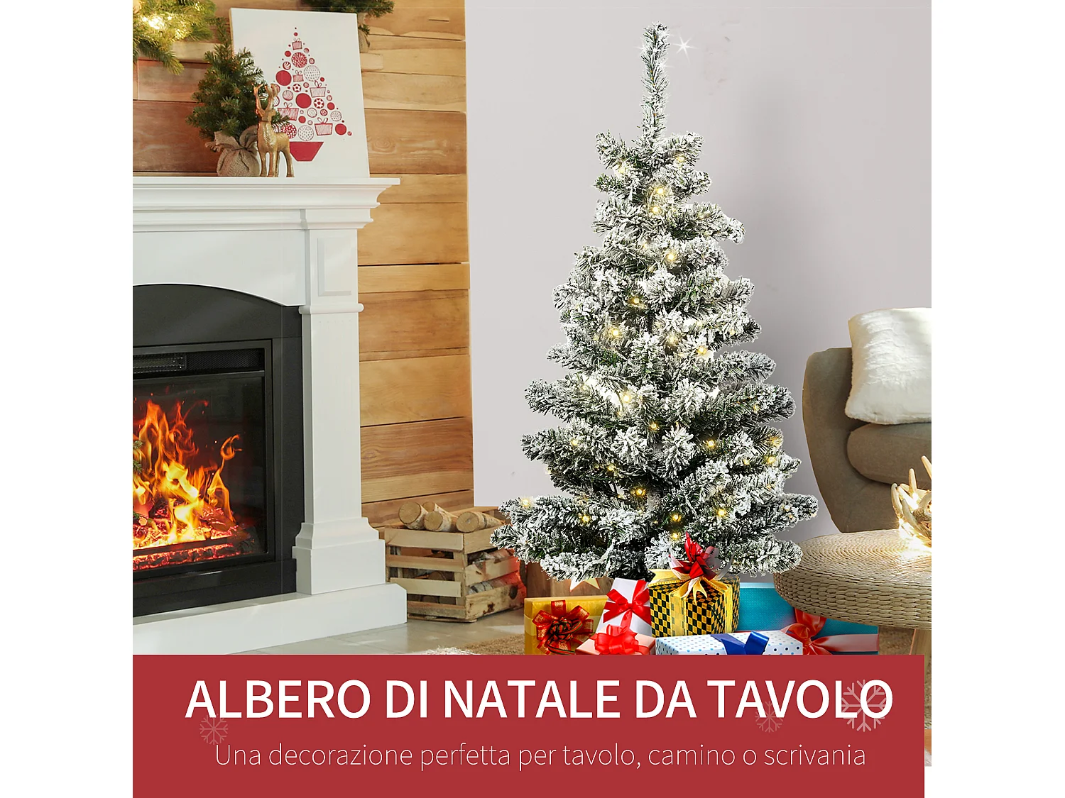 HOMCM Albero di Natale Innevato Artificiale 60 Luci Bianche 116 Rami