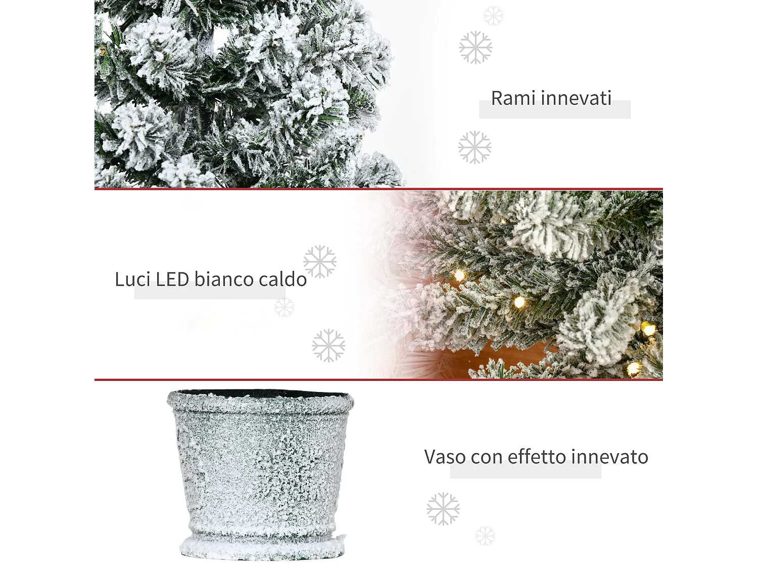 HOMCM Albero di Natale Innevato Artificiale 60 Luci Bianche 116 Rami