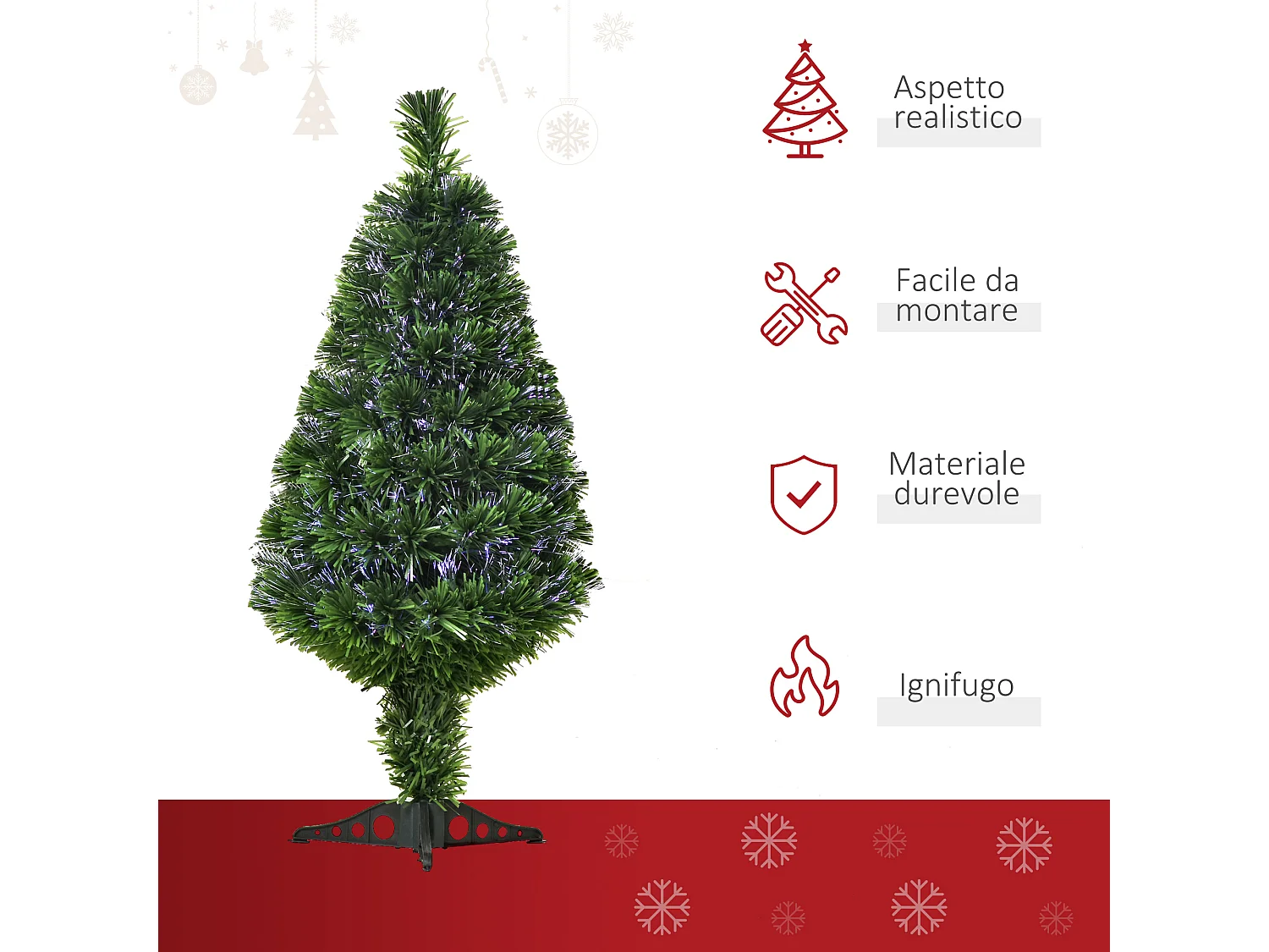 Albero di Natale a fibre ottiche con decorazione di Natale verde