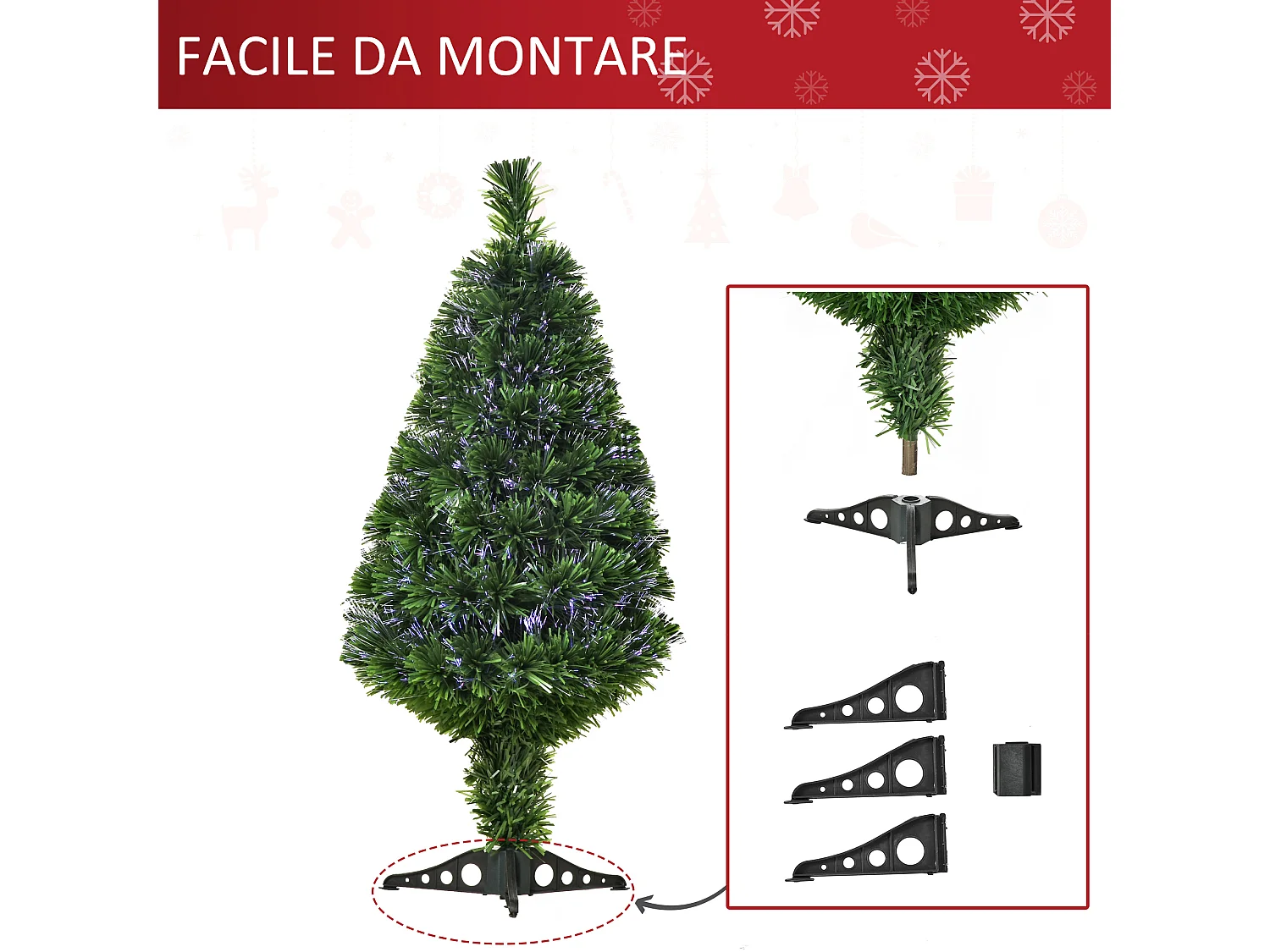 Albero di Natale a fibre ottiche con decorazione di Natale verde