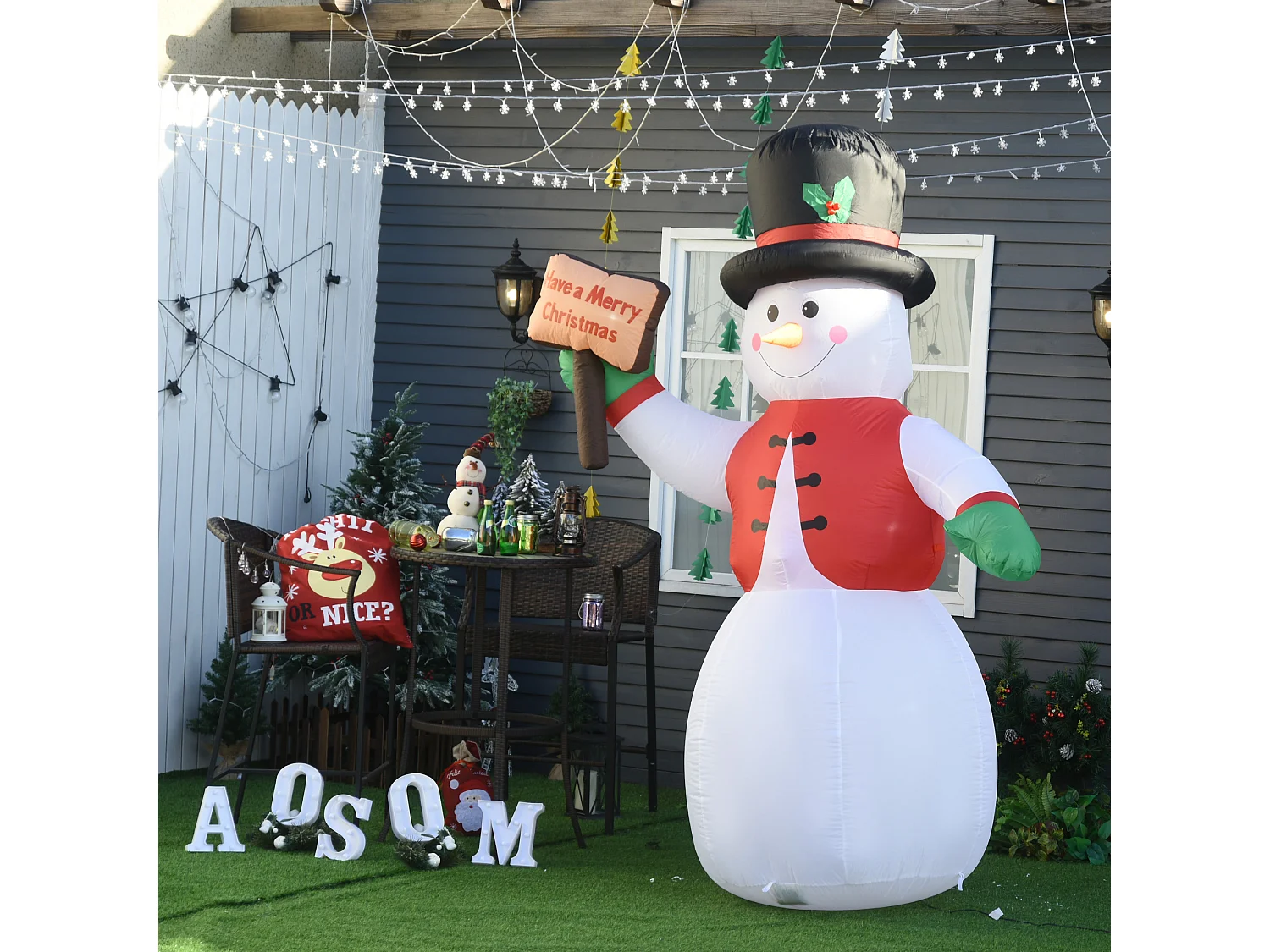 Pupazzo di neve gonfiabile con luci a led in poliestere multicolore