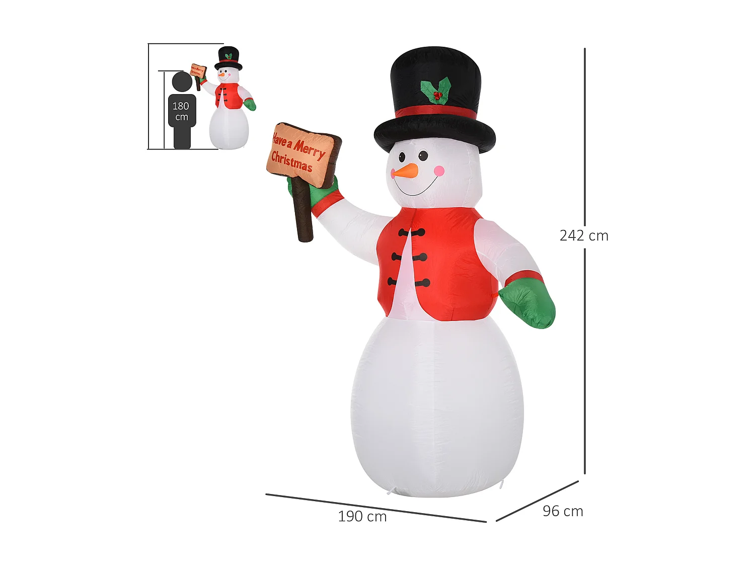 Pupazzo di neve gonfiabile con luci a led in poliestere multicolore