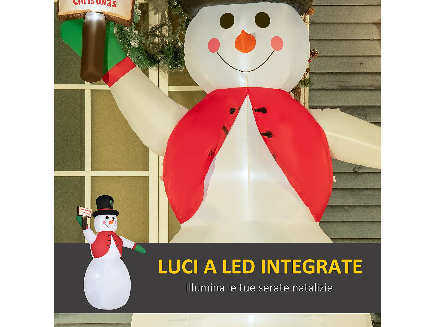 Pupazzo di neve gonfiabile con luci a led in poliestere multicolore