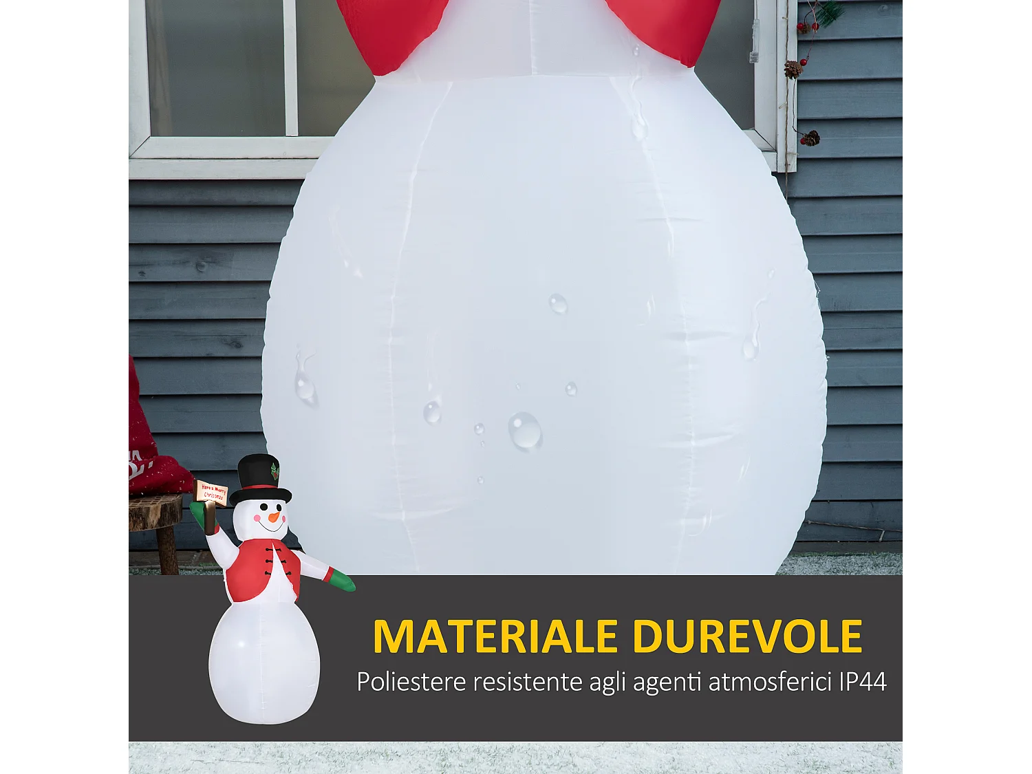 Pupazzo di neve gonfiabile con luci a led in poliestere multicolore