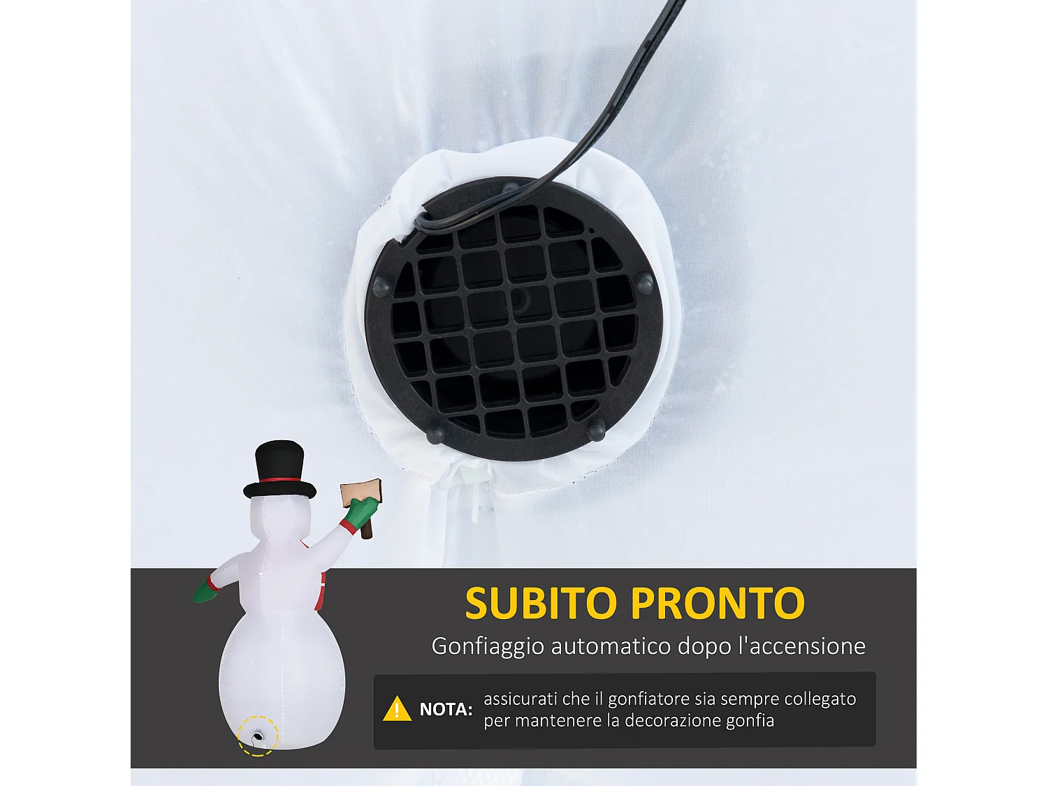 Pupazzo di neve gonfiabile con luci a led in poliestere multicolore