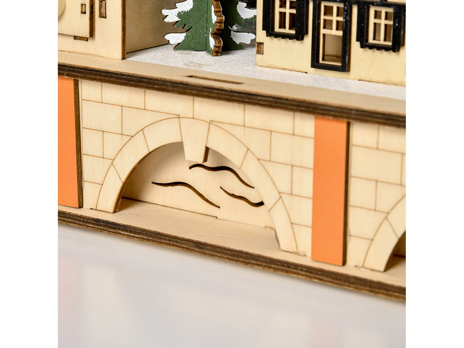 Calendario dell'avvento in legno 24 cassetti villaggio e luci