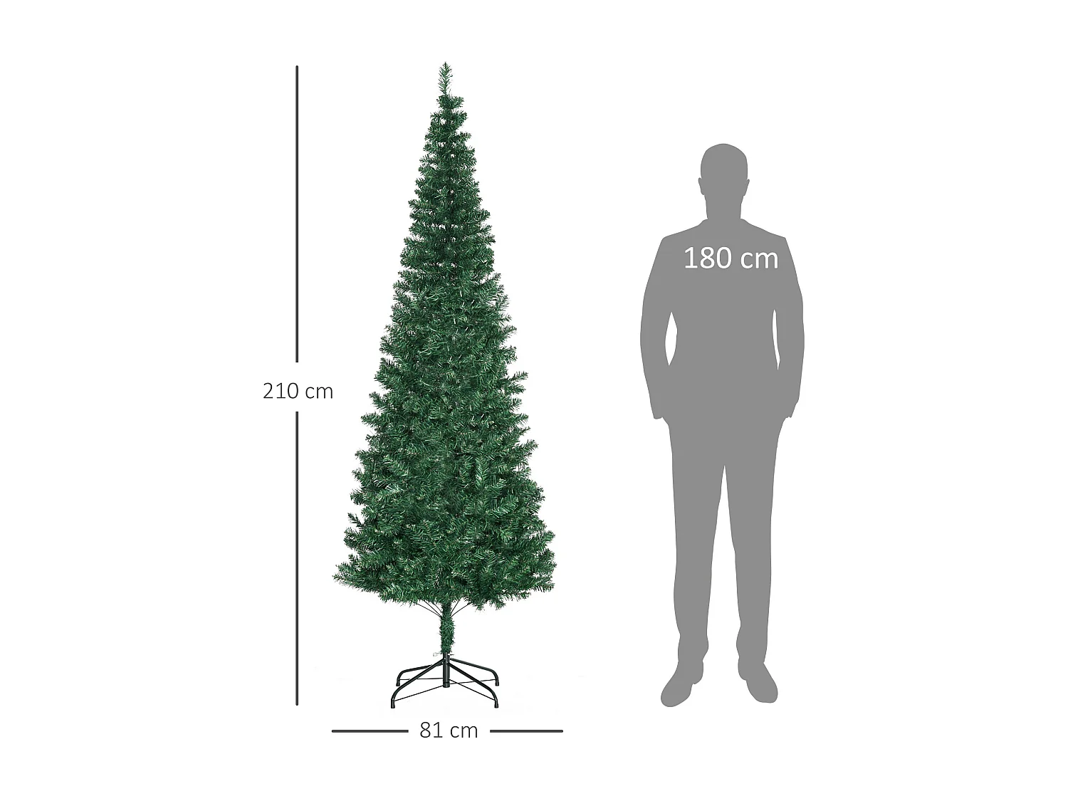 Albero di Natale artificiale slim con rami supporto in pvc verde
